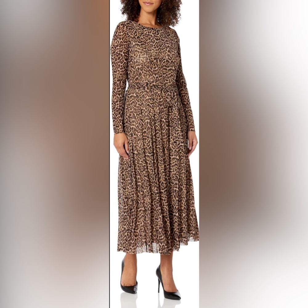 Ms Chaus | Vintage Elegant Leopard Animal Print Midi Long Sleeve Dress size 10
